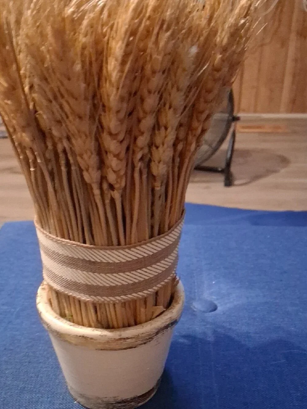 Natural Wheat Bundle in Cream Vase with Tan Bow